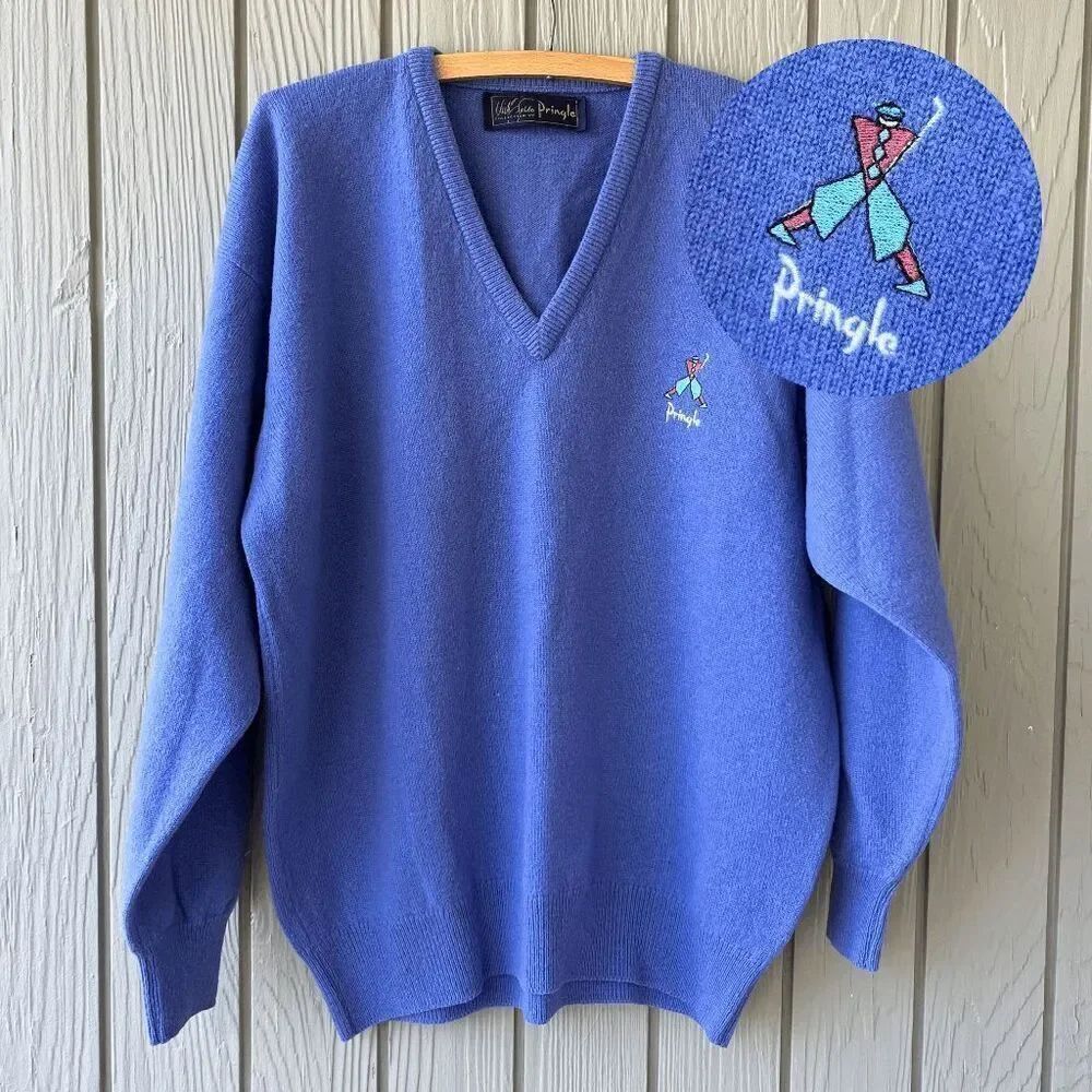 VTG Pringle of Scotland Periwinkle Wool Golf Sweater Men’s L XL Made in Scotland